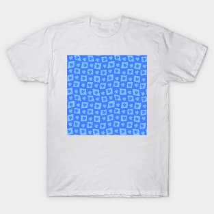 Floral Checker Board - sky blue and cerulean T-Shirt